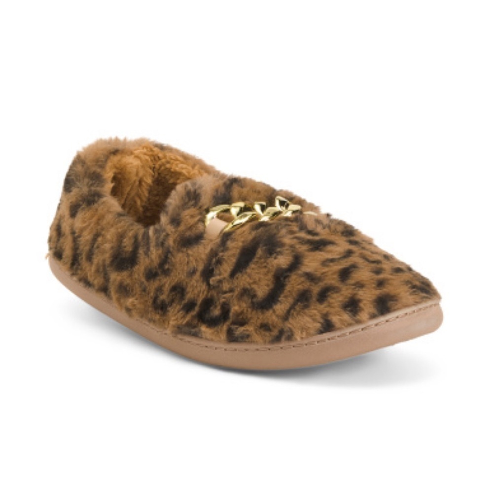 Nine West gold chain leopard print slides size medium
